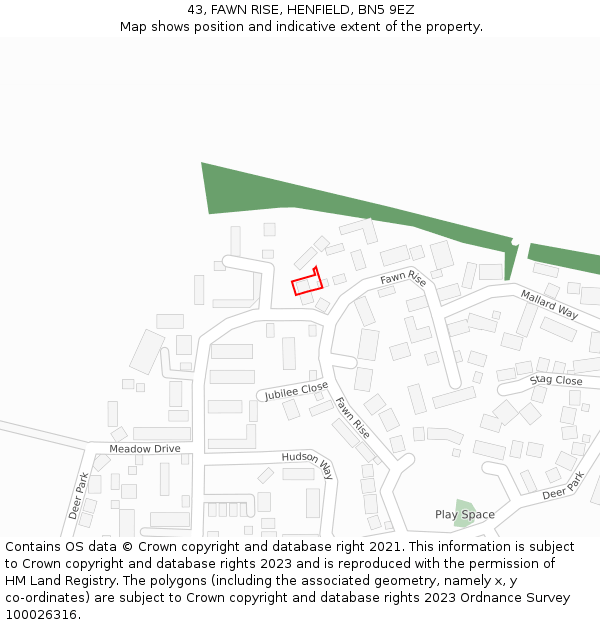 43, FAWN RISE, HENFIELD, BN5 9EZ: Location map and indicative extent of plot