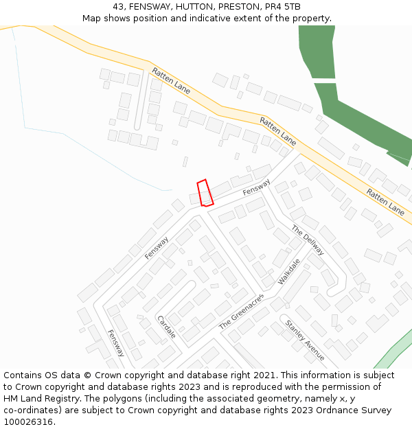 43, FENSWAY, HUTTON, PRESTON, PR4 5TB: Location map and indicative extent of plot