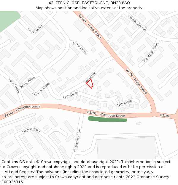 43, FERN CLOSE, EASTBOURNE, BN23 8AQ: Location map and indicative extent of plot