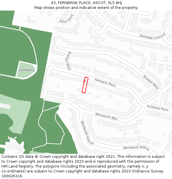 43, FERNBANK PLACE, ASCOT, SL5 8HJ: Location map and indicative extent of plot