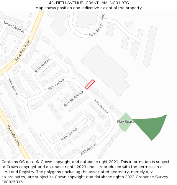 43, FIFTH AVENUE, GRANTHAM, NG31 9TG: Location map and indicative extent of plot