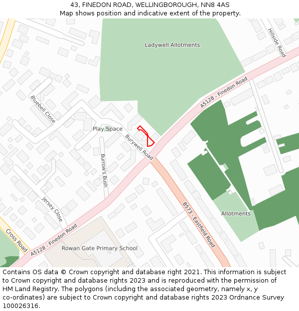 43, FINEDON ROAD, WELLINGBOROUGH, NN8 4AS: Location map and indicative extent of plot