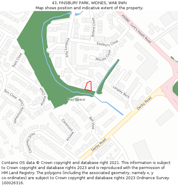 43, FINSBURY PARK, WIDNES, WA8 9WN: Location map and indicative extent of plot