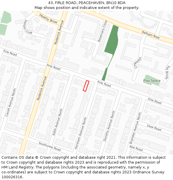 43, FIRLE ROAD, PEACEHAVEN, BN10 8DA: Location map and indicative extent of plot