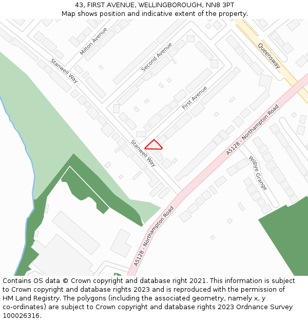 43, FIRST AVENUE, WELLINGBOROUGH, NN8 3PT: Location map and indicative extent of plot