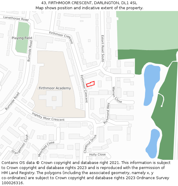 43, FIRTHMOOR CRESCENT, DARLINGTON, DL1 4SL: Location map and indicative extent of plot