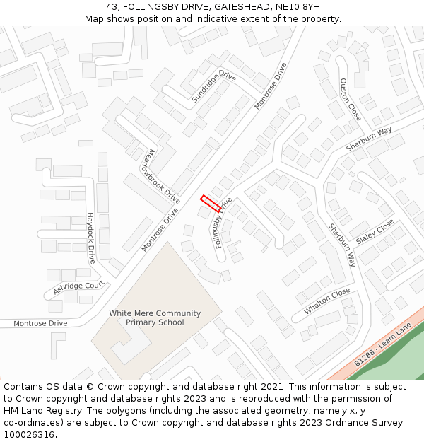 43, FOLLINGSBY DRIVE, GATESHEAD, NE10 8YH: Location map and indicative extent of plot