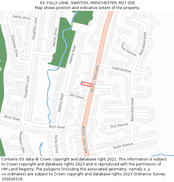 43, FOLLY LANE, SWINTON, MANCHESTER, M27 0DE: Location map and indicative extent of plot