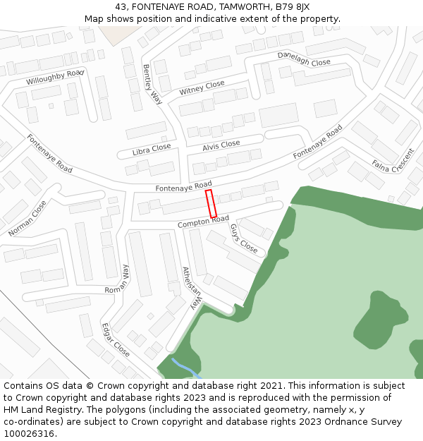 43, FONTENAYE ROAD, TAMWORTH, B79 8JX: Location map and indicative extent of plot