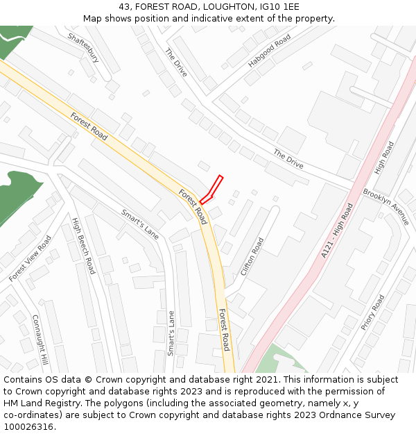 43, FOREST ROAD, LOUGHTON, IG10 1EE: Location map and indicative extent of plot