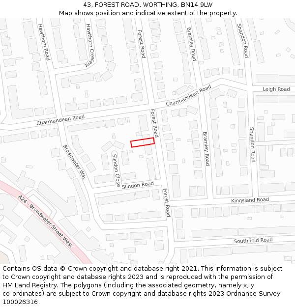 43, FOREST ROAD, WORTHING, BN14 9LW: Location map and indicative extent of plot