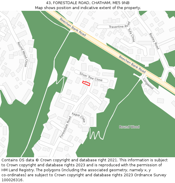 43, FORESTDALE ROAD, CHATHAM, ME5 9NB: Location map and indicative extent of plot