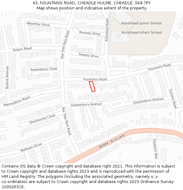 43, FOUNTAINS ROAD, CHEADLE HULME, CHEADLE, SK8 7PY: Location map and indicative extent of plot