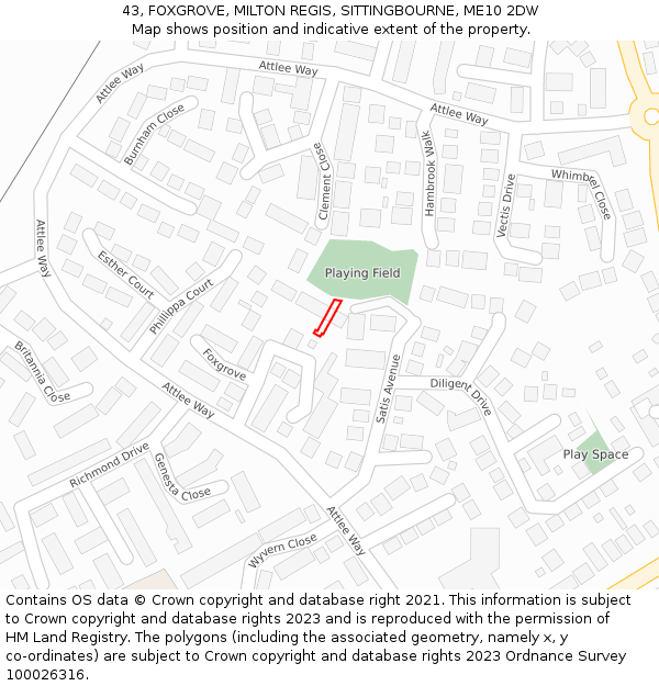 43, FOXGROVE, MILTON REGIS, SITTINGBOURNE, ME10 2DW: Location map and indicative extent of plot