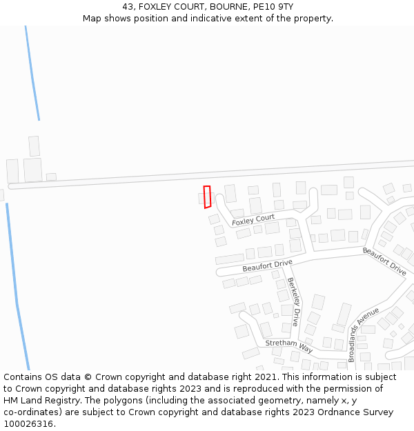 43, FOXLEY COURT, BOURNE, PE10 9TY: Location map and indicative extent of plot