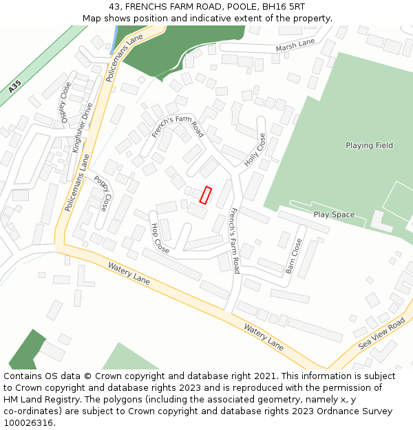 43, FRENCHS FARM ROAD, POOLE, BH16 5RT: Location map and indicative extent of plot