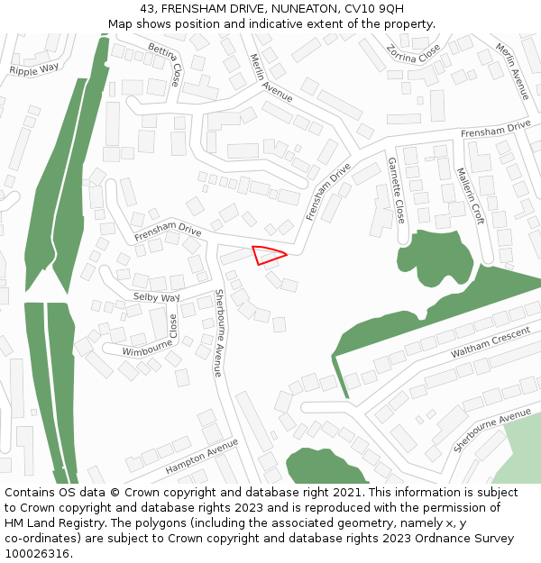 43, FRENSHAM DRIVE, NUNEATON, CV10 9QH: Location map and indicative extent of plot