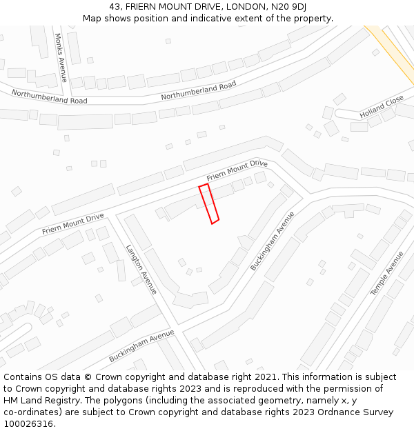 43, FRIERN MOUNT DRIVE, LONDON, N20 9DJ: Location map and indicative extent of plot