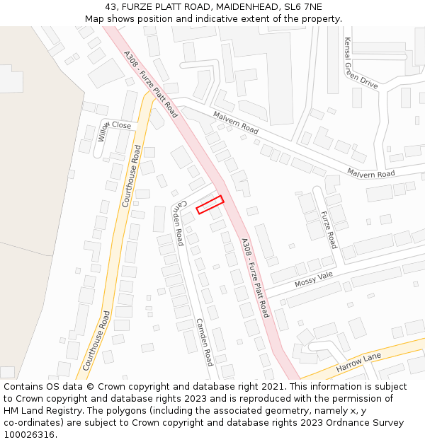 43, FURZE PLATT ROAD, MAIDENHEAD, SL6 7NE: Location map and indicative extent of plot