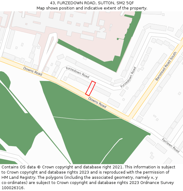 43, FURZEDOWN ROAD, SUTTON, SM2 5QF: Location map and indicative extent of plot