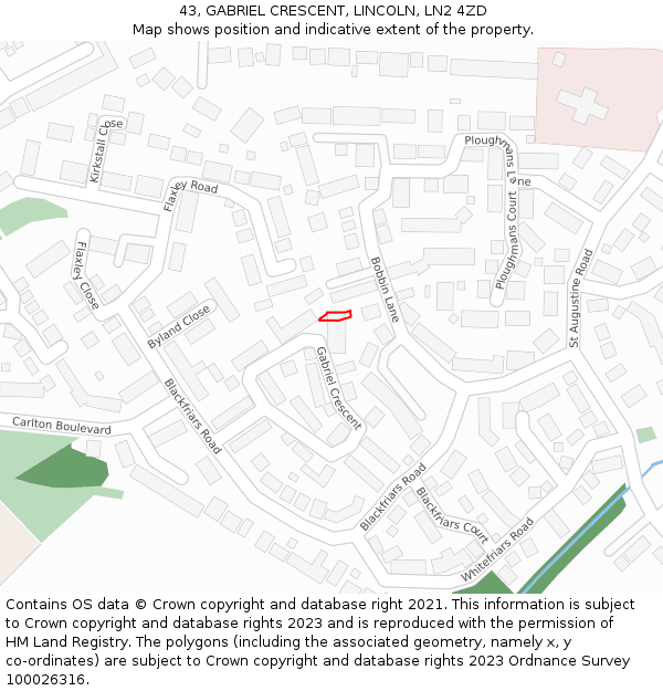 43, GABRIEL CRESCENT, LINCOLN, LN2 4ZD: Location map and indicative extent of plot