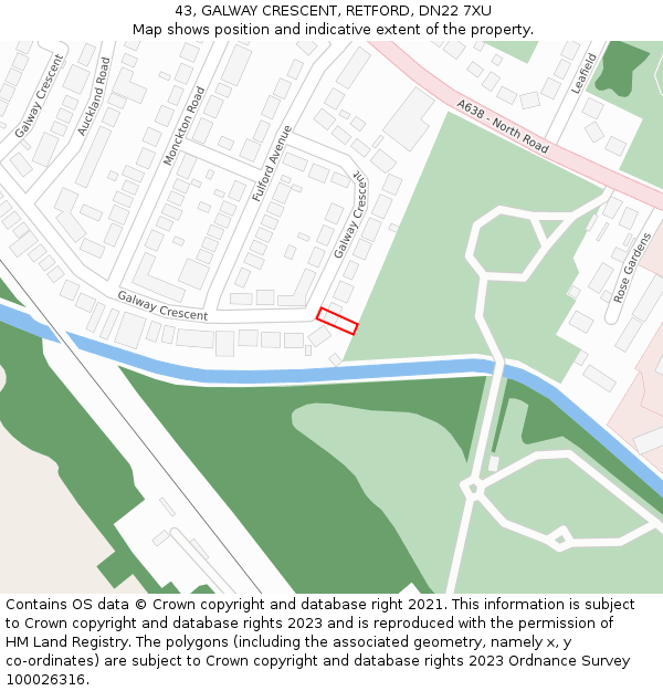 43, GALWAY CRESCENT, RETFORD, DN22 7XU: Location map and indicative extent of plot