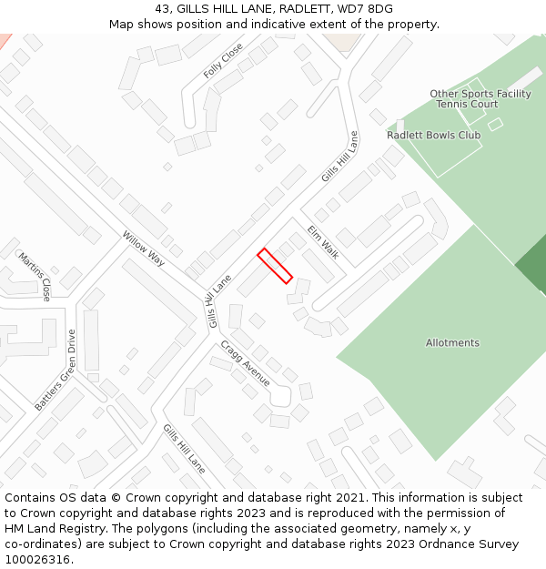 43, GILLS HILL LANE, RADLETT, WD7 8DG: Location map and indicative extent of plot