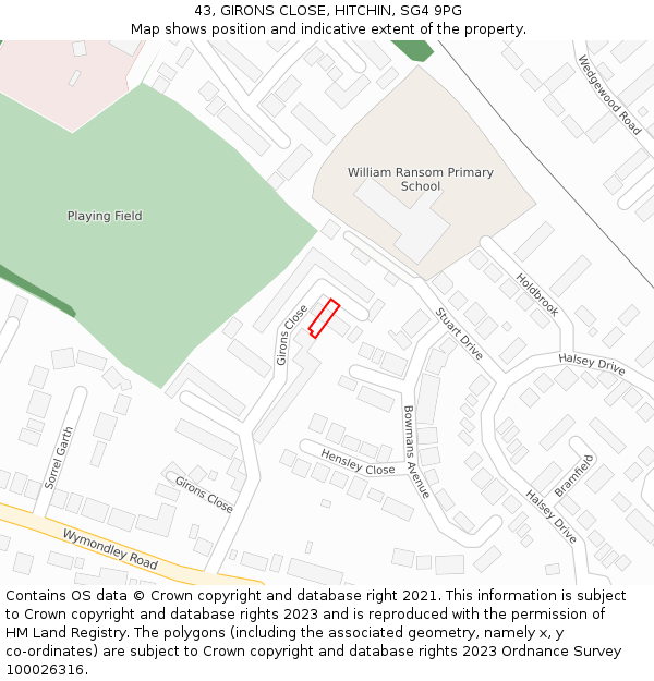 43, GIRONS CLOSE, HITCHIN, SG4 9PG: Location map and indicative extent of plot