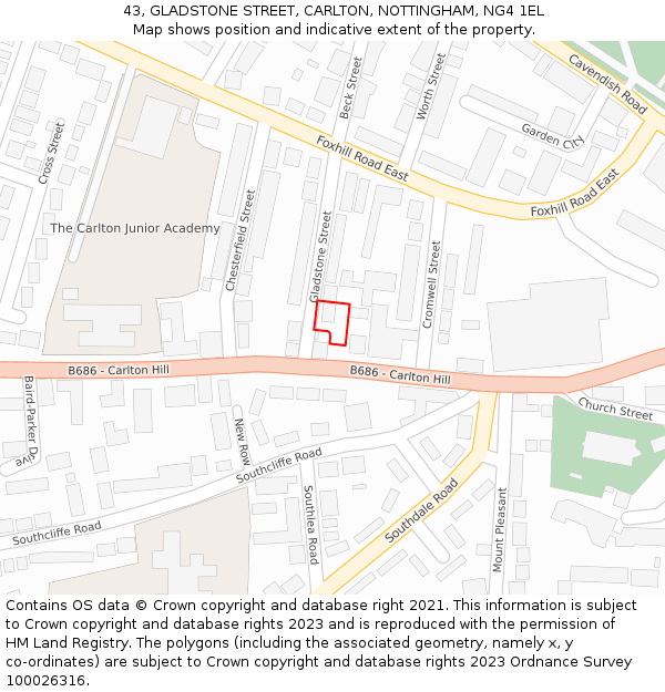 43, GLADSTONE STREET, CARLTON, NOTTINGHAM, NG4 1EL: Location map and indicative extent of plot