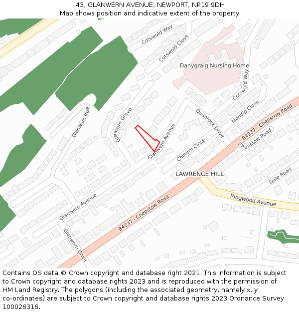 43, GLANWERN AVENUE, NEWPORT, NP19 9DH: Location map and indicative extent of plot
