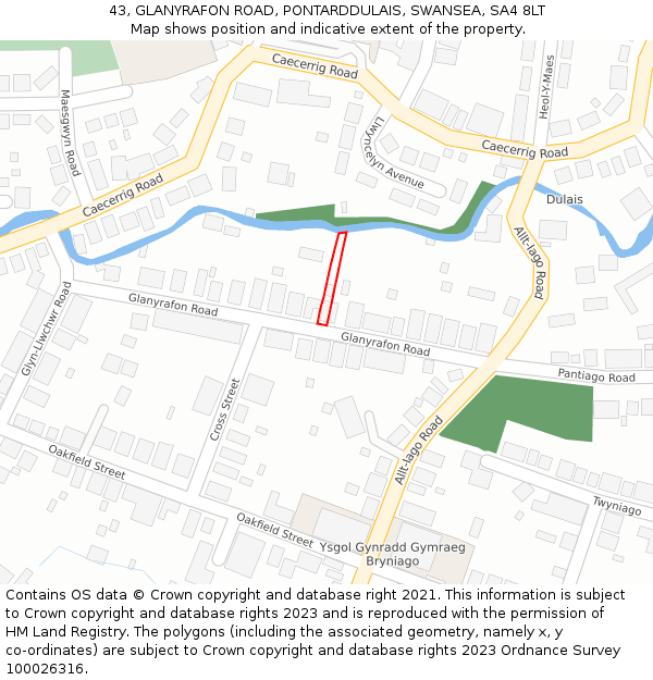 43, GLANYRAFON ROAD, PONTARDDULAIS, SWANSEA, SA4 8LT: Location map and indicative extent of plot