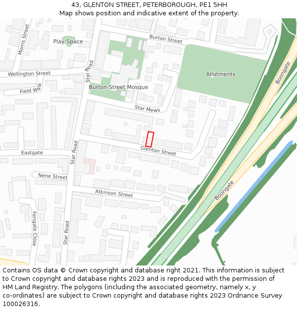 43, GLENTON STREET, PETERBOROUGH, PE1 5HH: Location map and indicative extent of plot