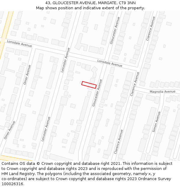 43, GLOUCESTER AVENUE, MARGATE, CT9 3NN: Location map and indicative extent of plot