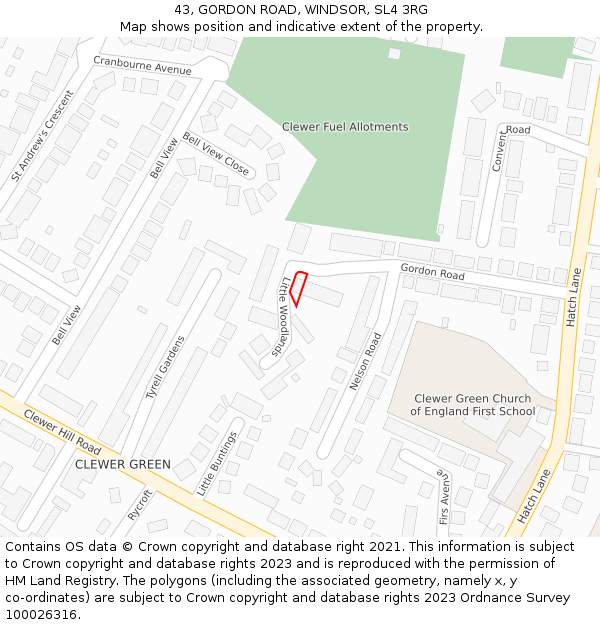 43, GORDON ROAD, WINDSOR, SL4 3RG: Location map and indicative extent of plot