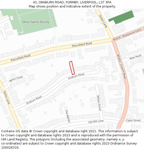 43, GRABURN ROAD, FORMBY, LIVERPOOL, L37 3PA: Location map and indicative extent of plot