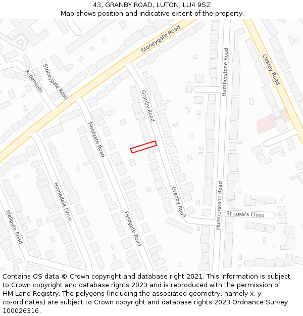 43, GRANBY ROAD, LUTON, LU4 9SZ: Location map and indicative extent of plot