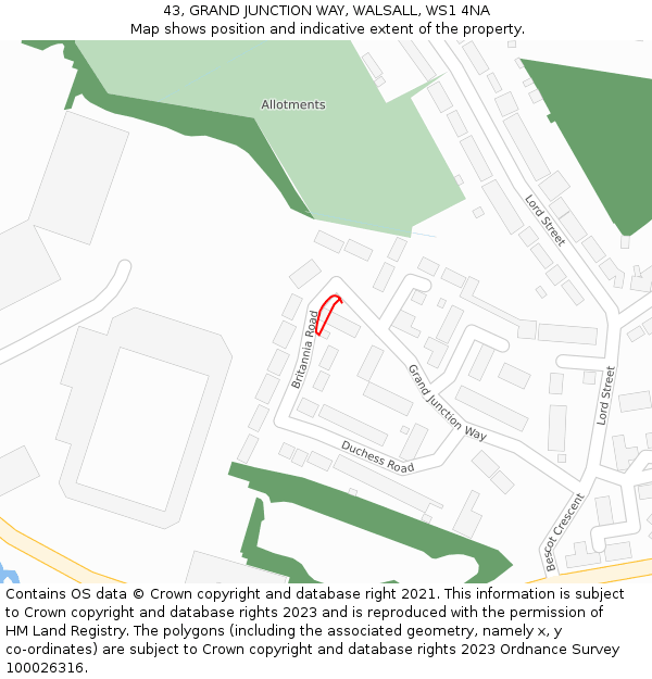 43, GRAND JUNCTION WAY, WALSALL, WS1 4NA: Location map and indicative extent of plot