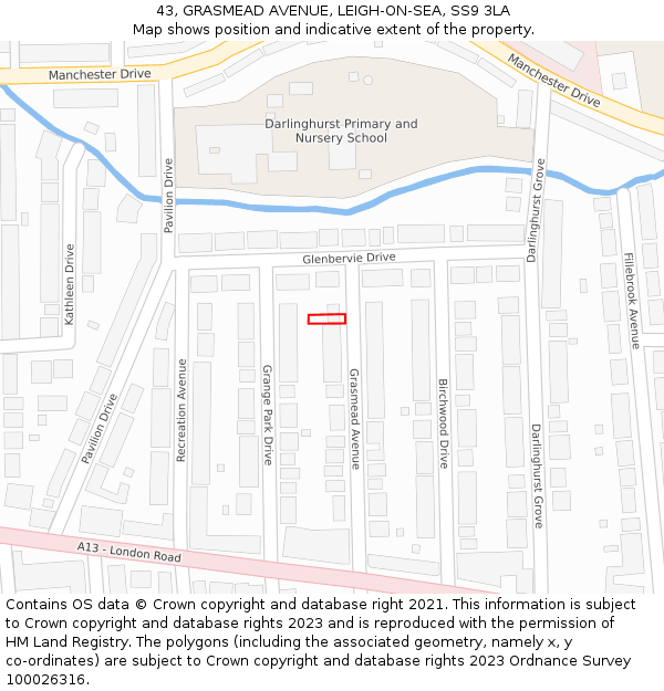 43, GRASMEAD AVENUE, LEIGH-ON-SEA, SS9 3LA: Location map and indicative extent of plot