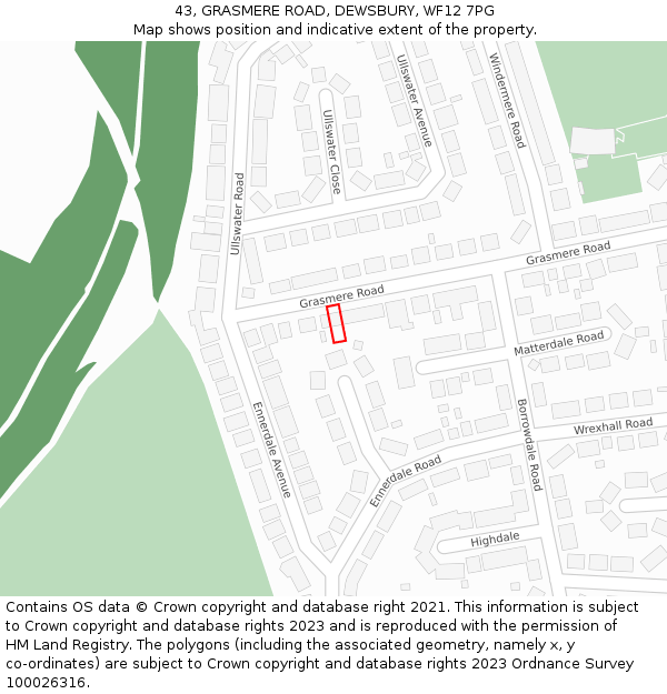 43, GRASMERE ROAD, DEWSBURY, WF12 7PG: Location map and indicative extent of plot