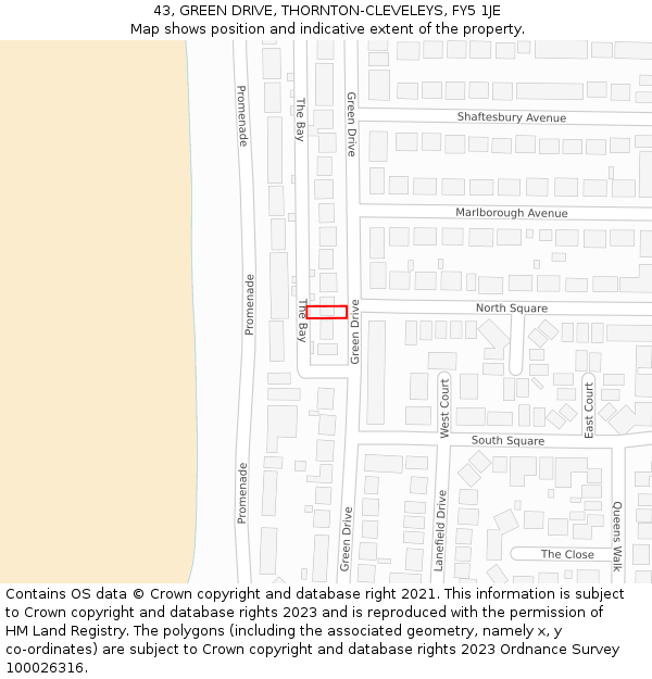 43, GREEN DRIVE, THORNTON-CLEVELEYS, FY5 1JE: Location map and indicative extent of plot