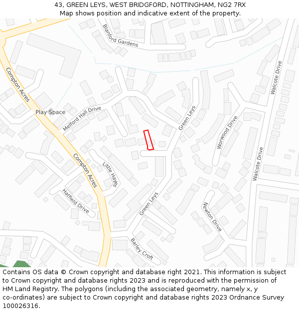 43, GREEN LEYS, WEST BRIDGFORD, NOTTINGHAM, NG2 7RX: Location map and indicative extent of plot