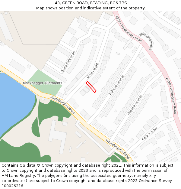 43, GREEN ROAD, READING, RG6 7BS: Location map and indicative extent of plot