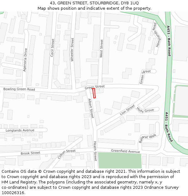 43, GREEN STREET, STOURBRIDGE, DY8 1UQ: Location map and indicative extent of plot