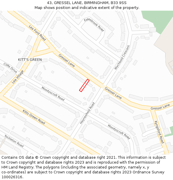 43, GRESSEL LANE, BIRMINGHAM, B33 9SS: Location map and indicative extent of plot