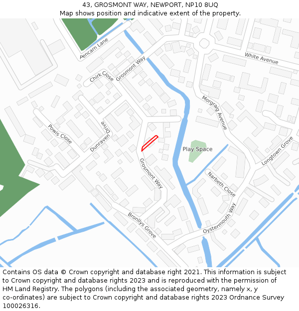 43, GROSMONT WAY, NEWPORT, NP10 8UQ: Location map and indicative extent of plot