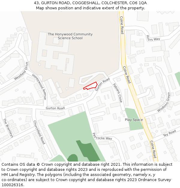 43, GURTON ROAD, COGGESHALL, COLCHESTER, CO6 1QA: Location map and indicative extent of plot