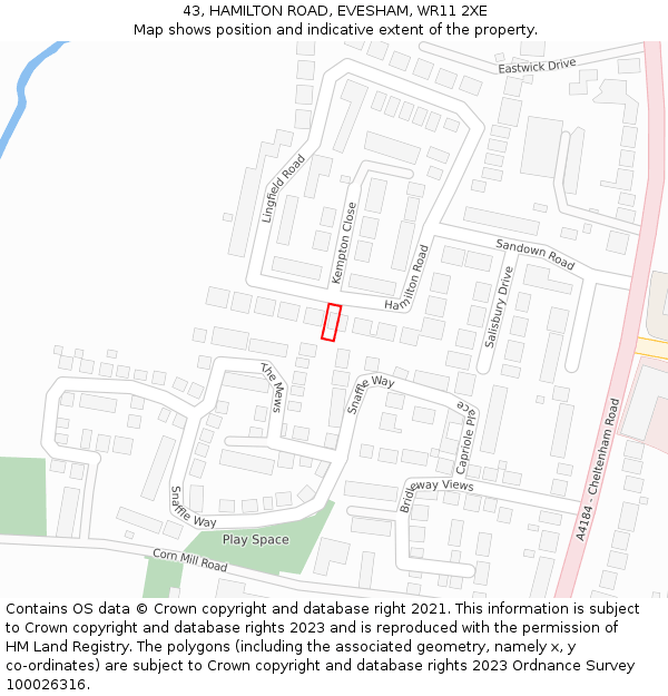 43, HAMILTON ROAD, EVESHAM, WR11 2XE: Location map and indicative extent of plot