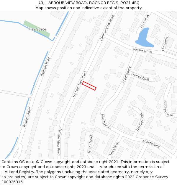 43, HARBOUR VIEW ROAD, BOGNOR REGIS, PO21 4RQ: Location map and indicative extent of plot