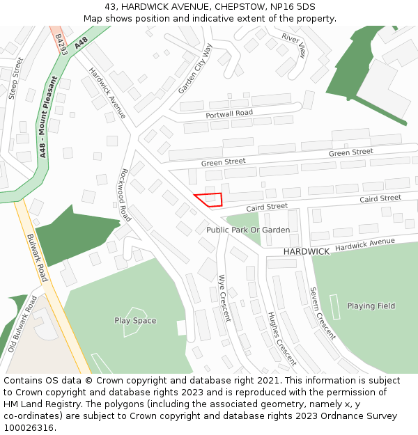 43, HARDWICK AVENUE, CHEPSTOW, NP16 5DS: Location map and indicative extent of plot