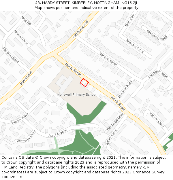 43, HARDY STREET, KIMBERLEY, NOTTINGHAM, NG16 2JL: Location map and indicative extent of plot